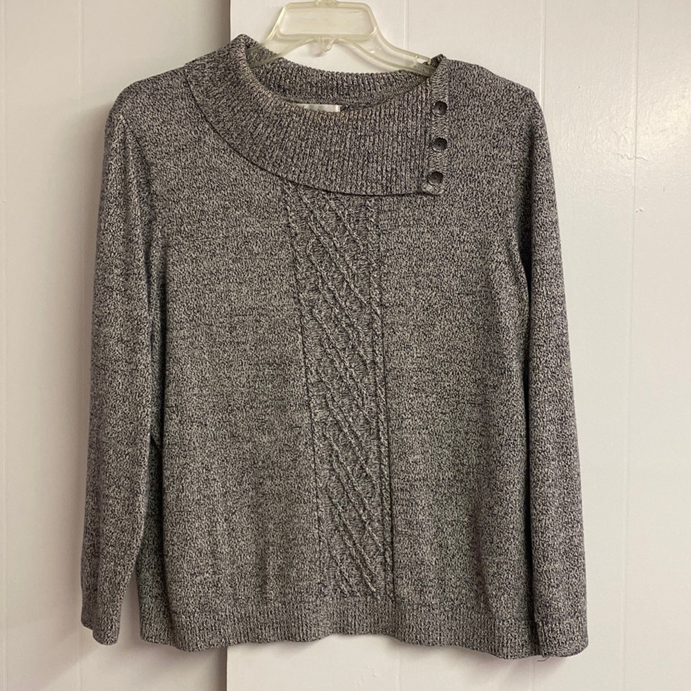 Gray 100% cotton shawl neck sweater, long sleeves from CJ Banks. 1X